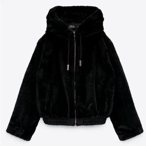Zara Black Faux Fur Jacket size XS